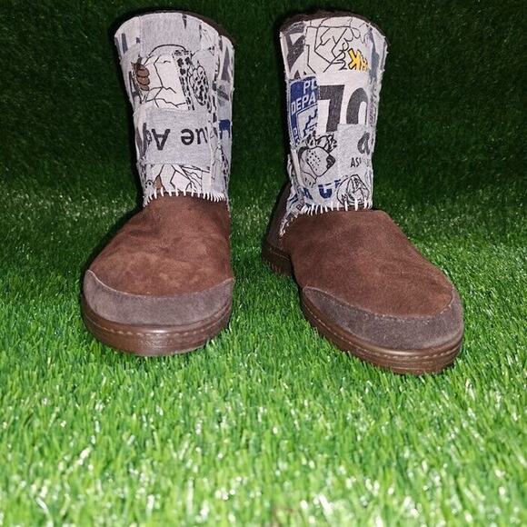 Uggs Boots Men 10 brown Patchwork DIY Upcycle police numbers blue white - Picture 2 of 8